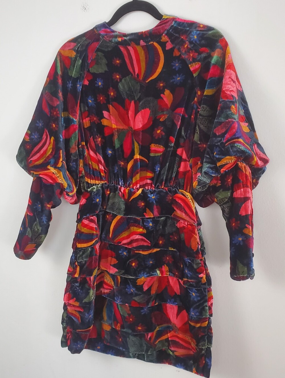 FARM Rio Banana Sky Long Sleeve Velvet Dress Women's Size XS Banana Sky Black - Picture 4 of 16